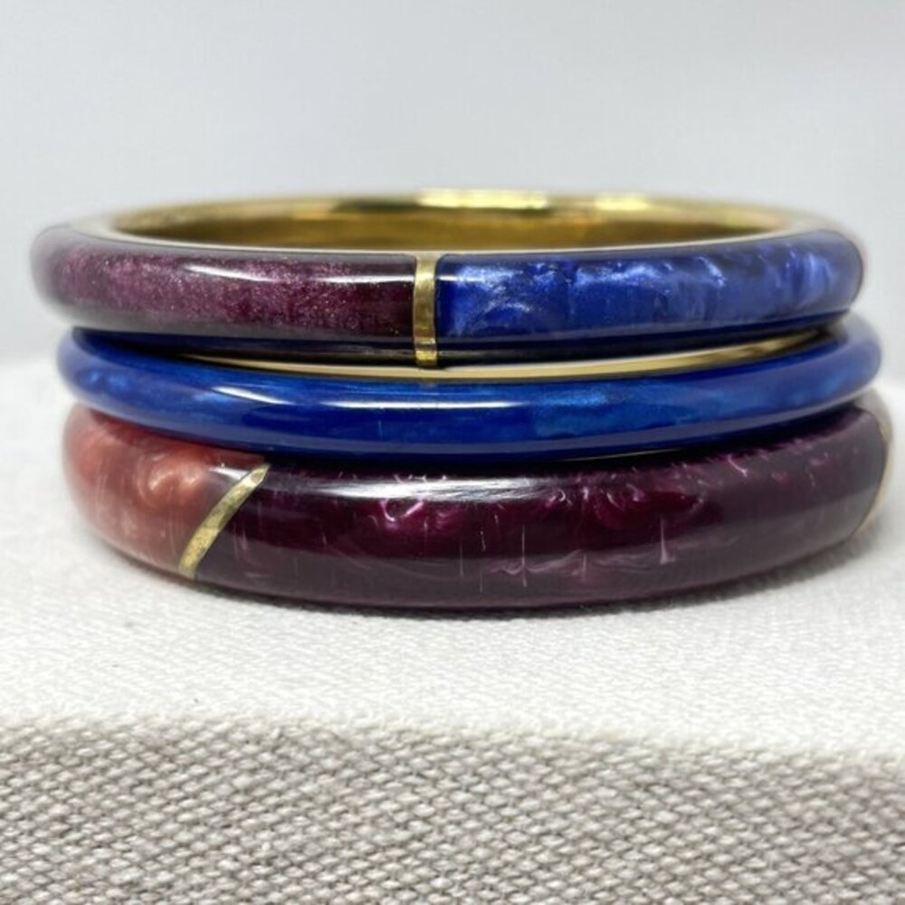 Enamel Bangle Bracelets Set Of 3 Colorblock Marbl… - image 1